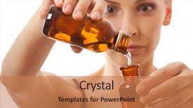  Presentation with bottles - PPT layouts with diluciones - woman holding two bottles background and a coral colored foreground