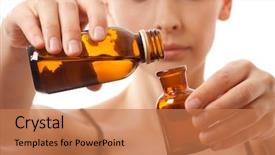  Presentation with two plastic bottles milk - Slide set having diluciones - woman holding two bottles background and a coral colored foreground