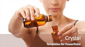  Presentation with two plastic bottles milk - Colorful slide set enhanced with diluciones - woman holding two bottles backdrop and a tawny brown colored foreground