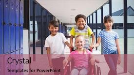  Presentation with pupil - PPT theme enhanced with diminishing - cute disabled pupil smiling background and a coral colored foreground