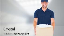  Presentation with courier delivery - Colorful PPT theme enhanced with diminishing - delivery courier with box backdrop and a light gray colored foreground