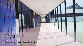  Presentation with school - Slides with diminishing - empty corridor at school background and a  colored foreground