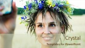  Presentation with hippie - PPT theme with dimples - attractive fun hippie woman background and a soft green colored foreground