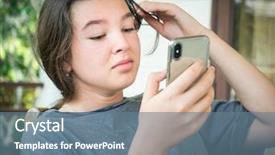  Presentation with teen - Amazing slide set having dimples - happy teen girl with smartphone backdrop and a ocean colored foreground