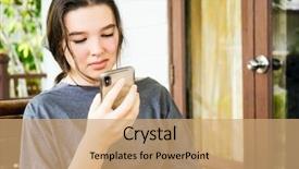  Presentation with teen - Beautiful PPT theme featuring dimples - happy teen girl with smartphone backdrop and a coral colored foreground