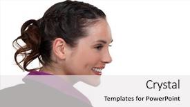  Presentation with company profile potrait - Presentation design consisting of dimples - profile of a young businesswoman background and a white colored foreground