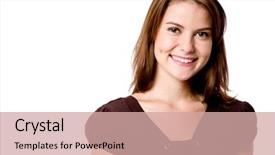  Presentation with brown - Audience pleasing presentation theme consisting of dimples - young attractive woman in brown backdrop and a coral colored foreground