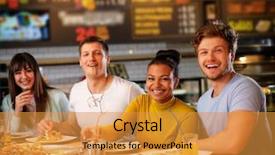  Presentation with pizzeria - Cool new slides with dinar - cheerful multiracial friends having fun backdrop and a gold colored foreground