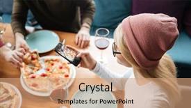  Presentation with drinking alcohol - Cool new PPT theme with dinar - image of friends sitting backdrop and a coral colored foreground