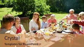  Presentation with party time - Beautiful theme featuring dine time - leisure holidays and people concept backdrop and a coral colored foreground