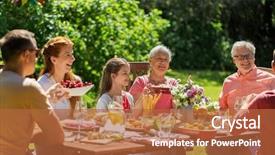  Presentation with party time - Amazing PPT layouts having dine time - leisure holidays and people concept backdrop and a  colored foreground