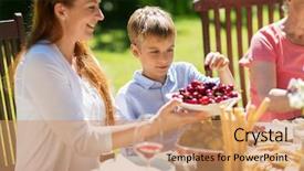  Presentation with party time - PPT layouts enhanced with dine time - leisure holidays and people concept background and a coral colored foreground