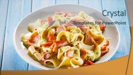  Presentation with pasta sauce - Audience pleasing theme consisting of dine time - pasta with salmon and sauce backdrop and a sky blue colored foreground