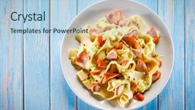  Presentation with pasta sauce - Audience pleasing PPT layouts consisting of dine time - pasta with salmon and sauce backdrop and a light blue colored foreground