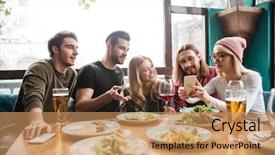  Presentation with drinking alcohol - Presentation theme with diner - image of cheerful friends sitting background and a coral colored foreground