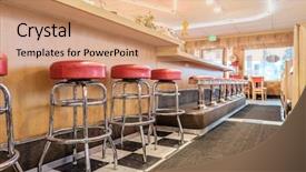  Presentation with chairs - Slide set enhanced with diner classic interior with counter background and a coral colored foreground