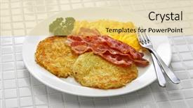  Presentation with bacon - Colorful presentation design enhanced with diner style hash browns scrambled backdrop and a yellow colored foreground