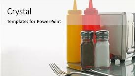  Presentation with sweet - Audience pleasing slides consisting of diner table with sweet condiments backdrop and a white colored foreground