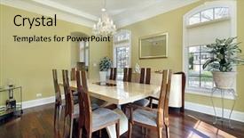  Presentation with dining - PPT theme having dining room in luxury home background and a mint green colored foreground