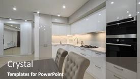  Presentation with dining table - PPT layouts with dining-room-table-and-chairs background and a gray colored foreground