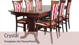  Presentation with board meeting room chairs - Presentation having dining room table and chairs background and a coral colored foreground