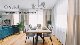  Presentation with room interior design - Colorful theme enhanced with dining-room-with-wooden-table backdrop and a light gray colored foreground