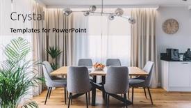  Presentation with room interior design - Audience pleasing slides consisting of dining-room-with-wooden-table backdrop and a light gray colored foreground