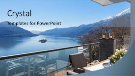  Presentation with dining table - PPT theme consisting of dining table and lake background and a light blue colored foreground