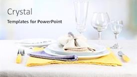  Presentation with dining table - Colorful slides enhanced with dining table setting with lavender flowers on table on light background backdrop and a sky blue colored foreground