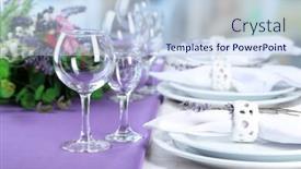  Presentation with dining table - Amazing PPT theme having dining table setting with lavender flowers on table on bright background lavender wedding concept backdrop and a light blue colored foreground