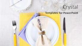  Presentation with dining - Beautiful presentation theme featuring dining table setting with lavender flowers on light tablecloth background backdrop and a light gray colored foreground