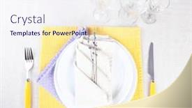 Presentation with dining table - Cool new theme with dining table setting with lavender flowers on light tablecloth background backdrop and a sky blue colored foreground