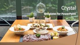  Presentation with dining table - PPT layouts having dining table with food ready background and a dark gray colored foreground