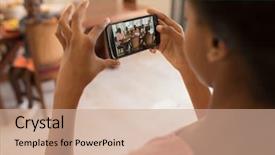  Presentation with african american church family - PPT layouts enhanced with dining table with her mobile background and a coral colored foreground