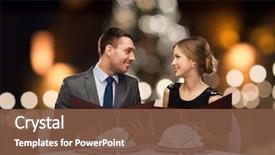  Presentation with people talking - Colorful slide set enhanced with romantic dinner - people and holidays concept backdrop and a tawny brown colored foreground