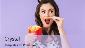  Presentation with french fries - Beautiful slide deck featuring dinner and eating french fries backdrop and a light blue colored foreground