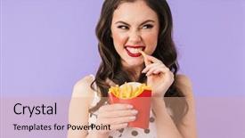  Presentation with french fries - Colorful slide set enhanced with dinner and eating french fries backdrop and a coral colored foreground