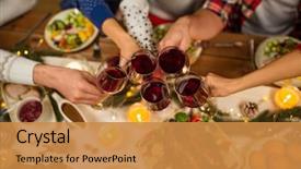  Presentation with red christmas holiday illustration - PPT theme consisting of dinner at home drinking red background and a gold colored foreground