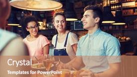  Presentation with people talking - PPT theme having drinking and talking at bar background and a coral colored foreground