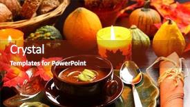  Presentation with thanksgiving dinner - Theme having dinner meeting - goulash soup for autumn background and a tawny brown colored foreground