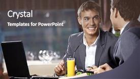  Presentation with dinner - Theme enhanced with dinner meeting - two young businessmen have supper background and a tawny brown colored foreground