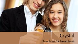  Presentation with man vs woman - Audience pleasing slide deck consisting of dinner meeting - young handsome man and pretty backdrop and a  colored foreground