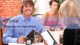  Presentation with restaurant menu - Presentation design consisting of dinner menu - couple having meal in restaurant background and a  colored foreground