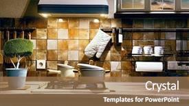  Presentation with dinner blue - Presentation with dinner on a gas stove background and a coral colored foreground