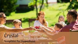  Presentation with summer party - Beautiful PPT layouts featuring dinner or summer garden party backdrop and a coral colored foreground