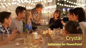  Presentation with happy birthday cake - Slides enhanced with dinner party and celebration concept - happy family with cake celebrating grandmothers birthday at home background and a tawny brown colored foreground
