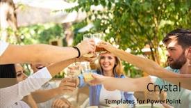  Presentation with outdoor party - Colorful PPT theme enhanced with dinner party in outdoor restaurant backdrop and a coral colored foreground