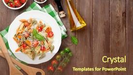  Presentation with penne pasta - Amazing PPT layouts having dinner plate - colorful penne pasta with tomatoes backdrop and a tawny brown colored foreground