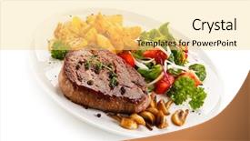  Presentation with steak - PPT theme having dinner plate - grilled steak baked potatoes background and a blonde colored foreground