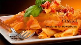  Presentation with pasta sauce - Colorful presentation enhanced with dinner plate - pasta with tomato sauce backdrop and a gold colored foreground